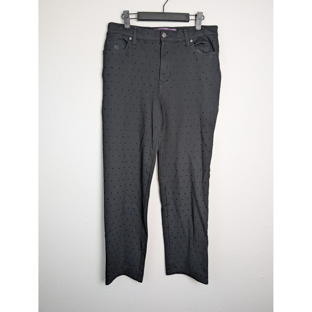 Gloria Vanderbilt Pants Womens 12 Black Slim Polka Dot Knit Stretch Pockets Zip